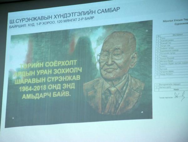 Төрийн шагналт, Ардын уран зохиолч Ш.Сүрэнжавд зориулсан хүндэтгэлийн самбар байрлуулна